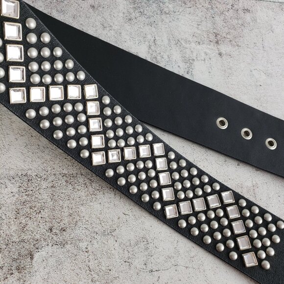 NWOT Vine & Thistle Genuine Leather Wide Belt Embellished Studded Crystals sz S main image 11